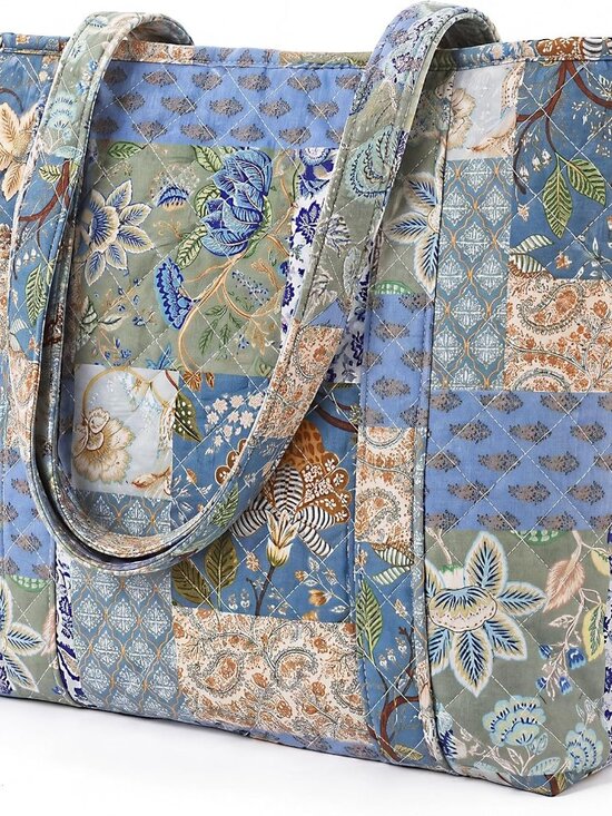 Jewelry - Quilted Tote Bag for Women Small Vintage Floral Shoulder Bag Handbag with Zipper